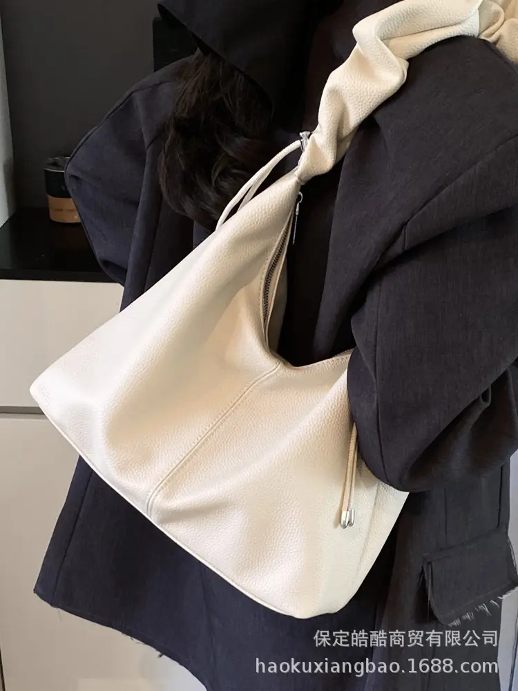 Women's Cream Pleated Shoulder Bag Large Capacity Summer 2025 - Image 4