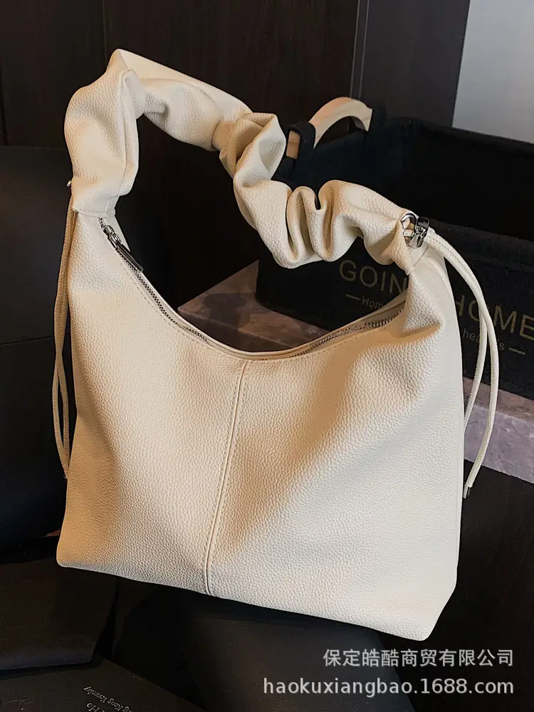 Women's Cream Pleated Shoulder Bag Large Capacity Summer 2025 - Image 5
