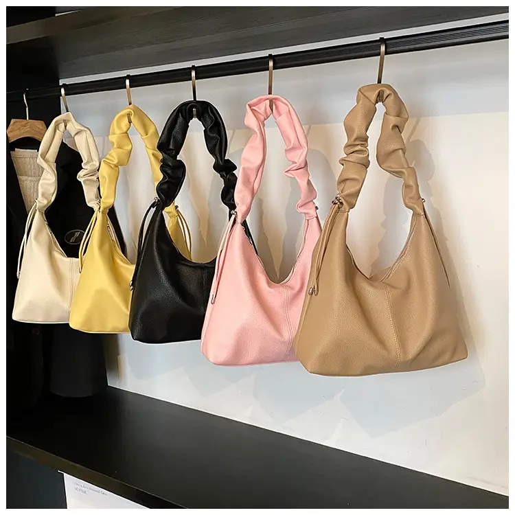 Women's Cream Pleated Shoulder Bag Large Capacity Summer 2025 — feature 1