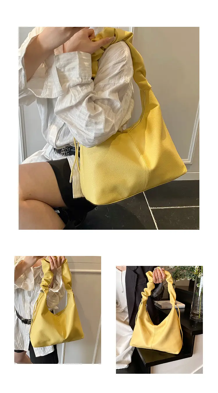 Women's Cream Pleated Shoulder Bag Large Capacity Summer 2025 — feature 10