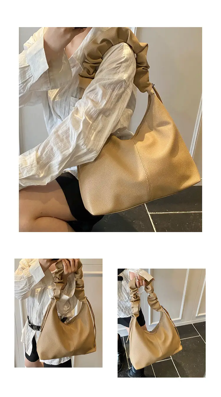 Women's Cream Pleated Shoulder Bag Large Capacity Summer 2025 — feature 11