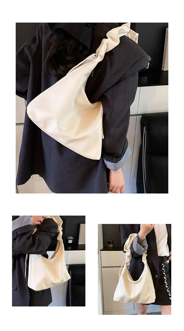 Women's Cream Pleated Shoulder Bag Large Capacity Summer 2025 — feature 14