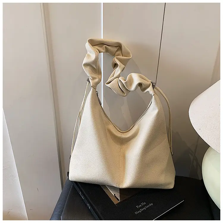 Women's Cream Pleated Shoulder Bag Large Capacity Summer 2025 — feature 19