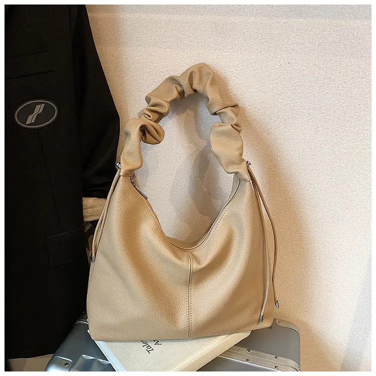 Women's Cream Pleated Shoulder Bag Large Capacity Summer 2025 — feature 24