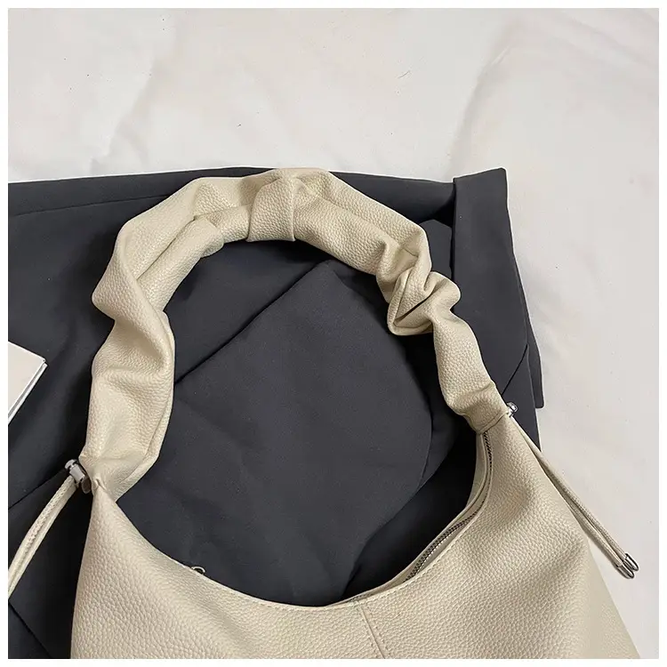 Women's Cream Pleated Shoulder Bag Large Capacity Summer 2025 — feature 8