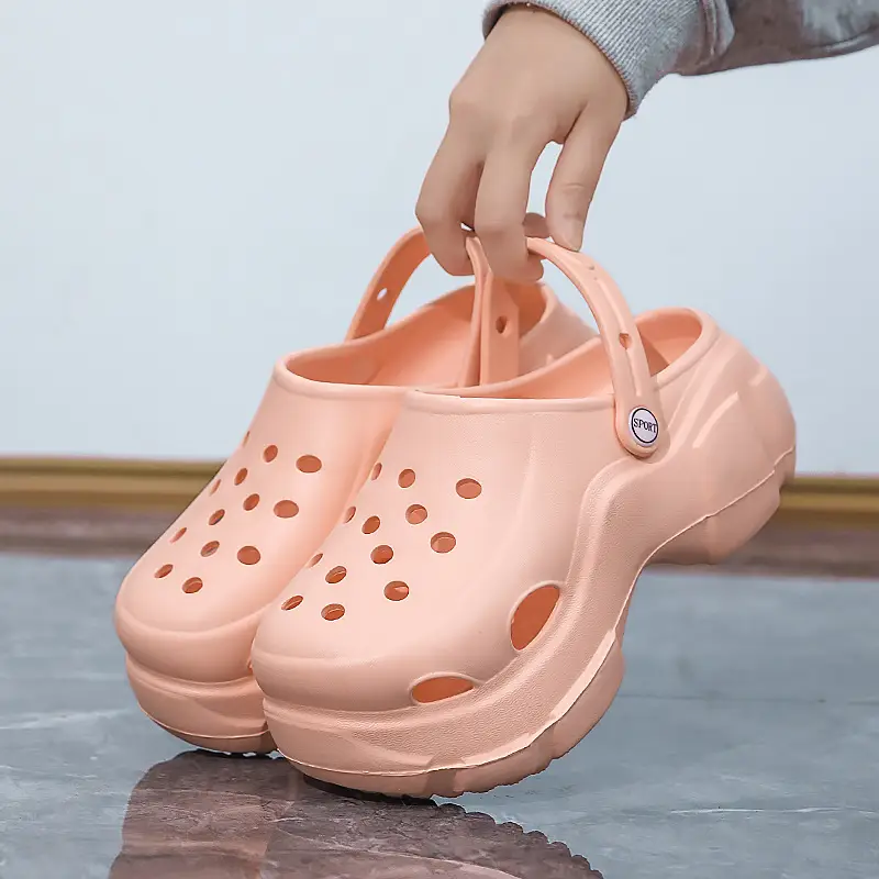 Summer New Beach Shoes High Heel Thick Bottom Women's Slippers Casual Women's Indoor and Outdoor Sandals Hollow Breathable Hole Shoes for Women