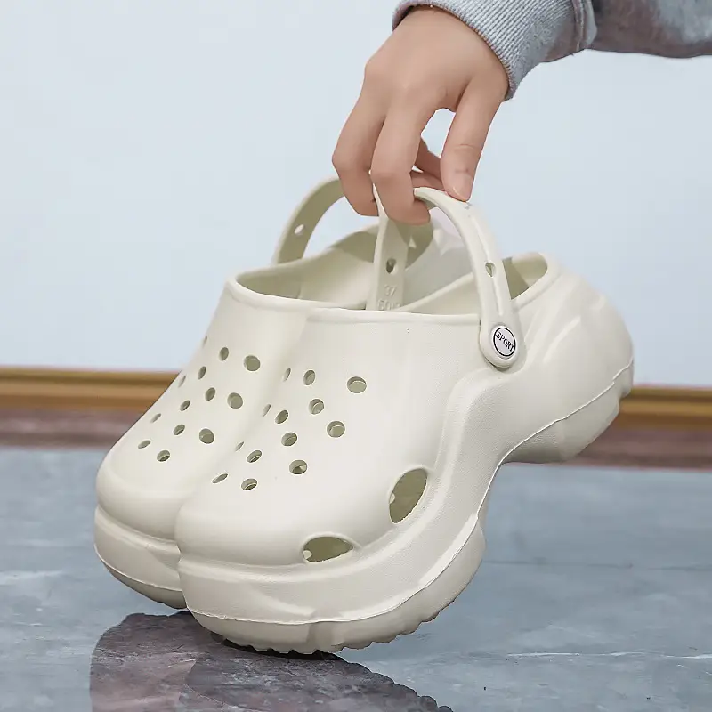 Summer New Beach Shoes High Heel Thick Bottom Women's Slippers Casual Women's Indoor and Outdoor Sandals Hollow Breathable Hole Shoes for Women