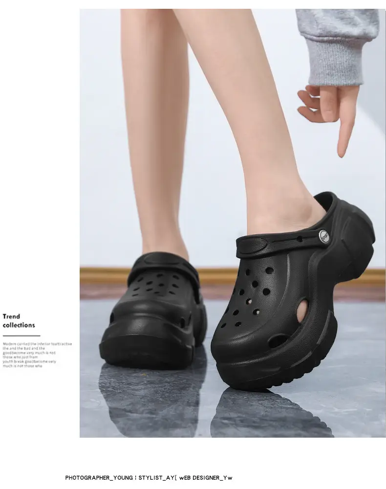 Summer New Beach Shoes High Heel Thick Bottom Women's Slippers Casual Women's Indoor and Outdoor Sandals Hollow Breathable Hole Shoes for Women — feature 17