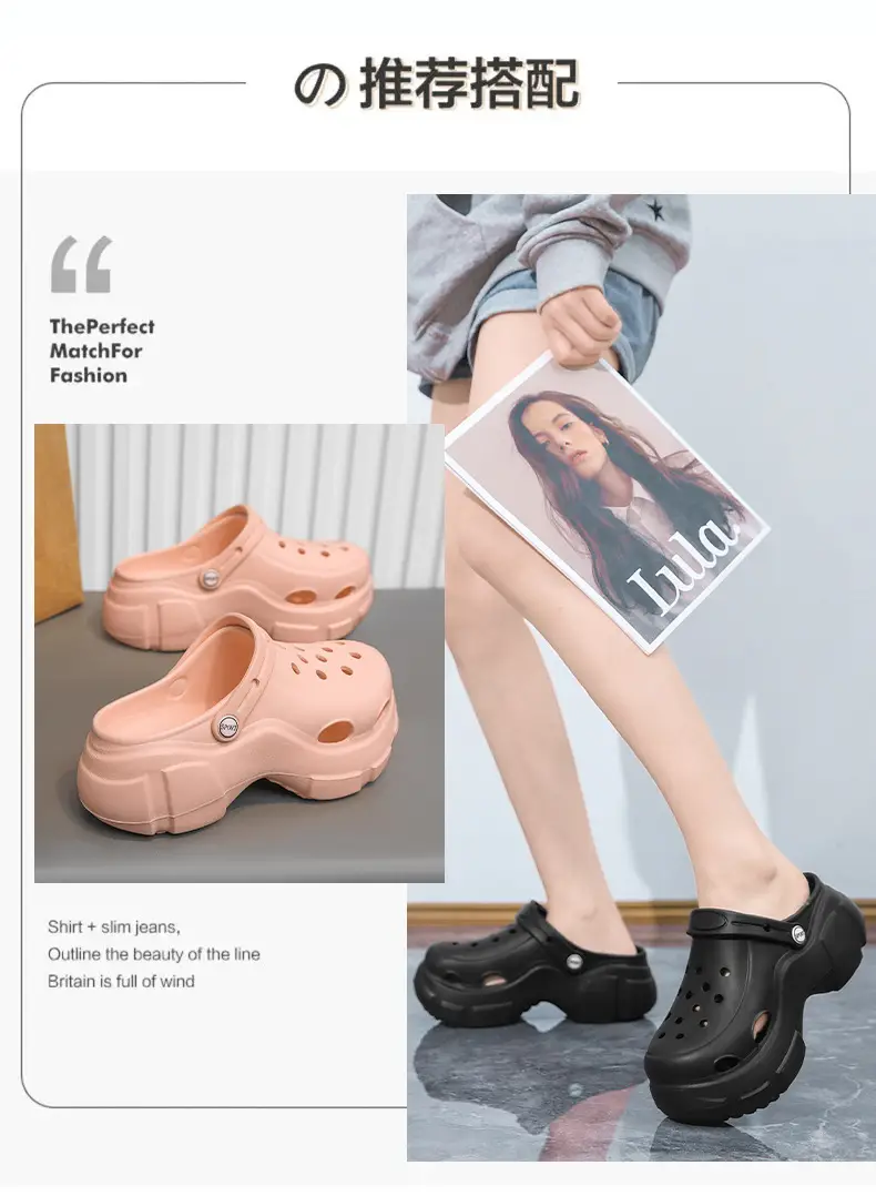 Summer New Beach Shoes High Heel Thick Bottom Women's Slippers Casual Women's Indoor and Outdoor Sandals Hollow Breathable Hole Shoes for Women — feature 3