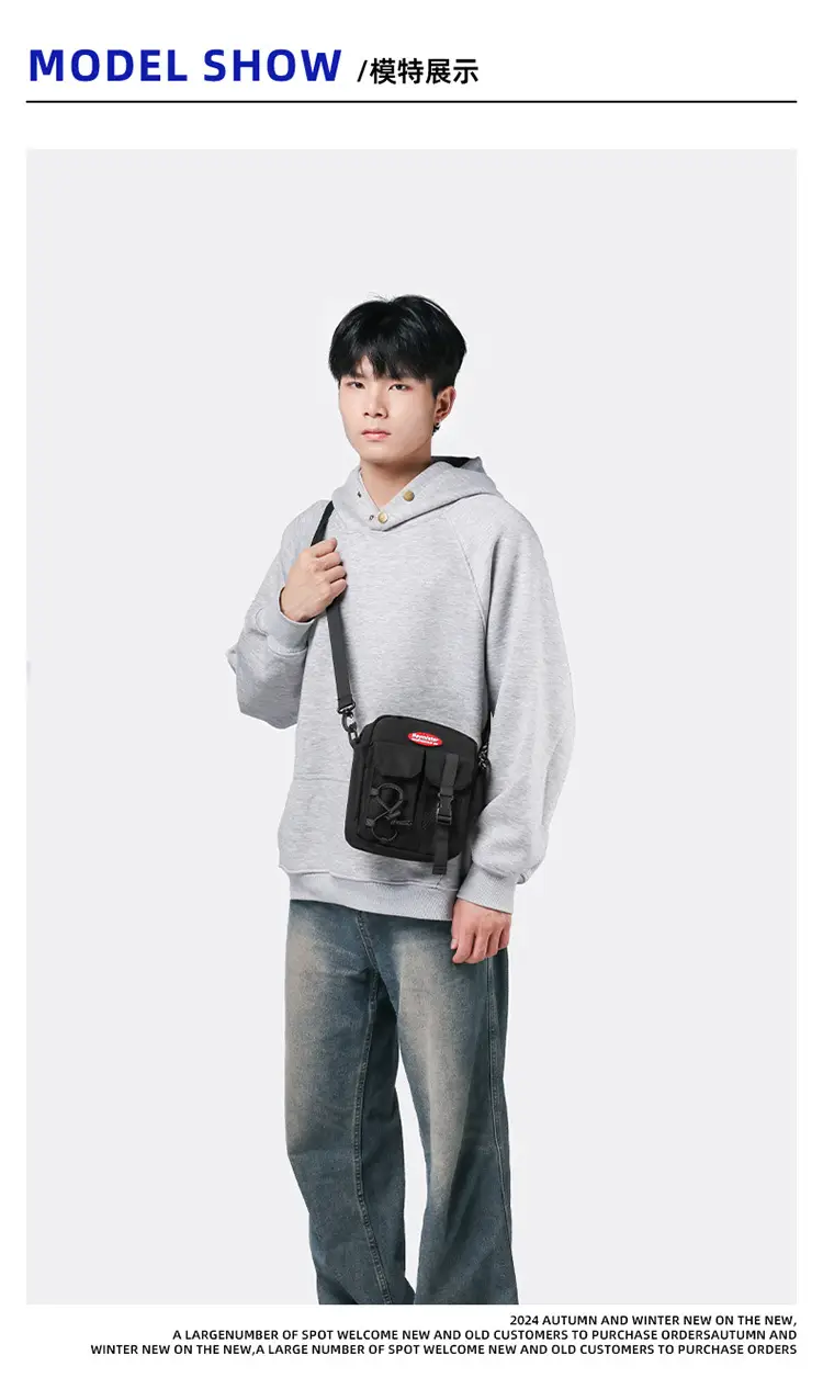 Men's Black Crossbody Satchel Bag with Adjustable Strap — feature 5