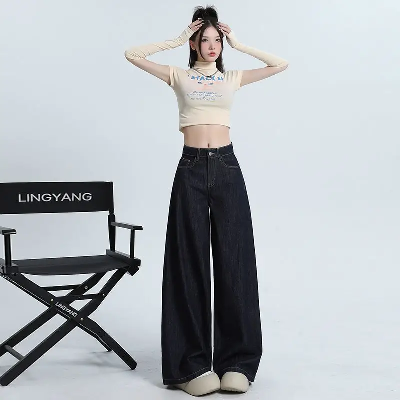 Dark Blue Wide Leg Pants 2025 Slimming Drapey