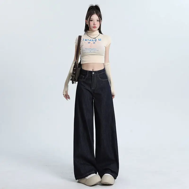 Dark Blue Wide Leg Pants 2025 Slimming Drapey