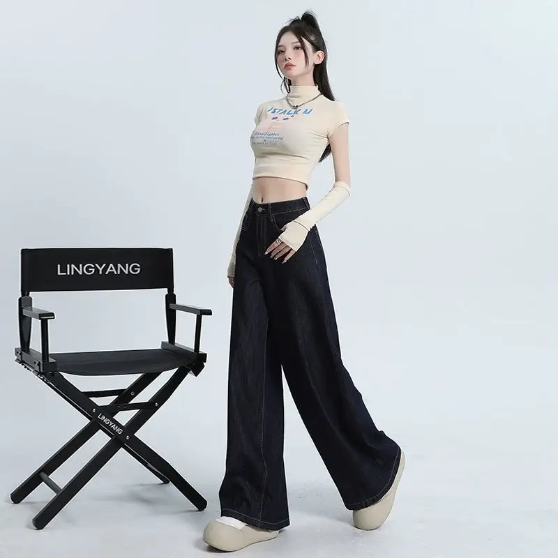 Dark Blue Wide Leg Pants 2025 Slimming Drapey