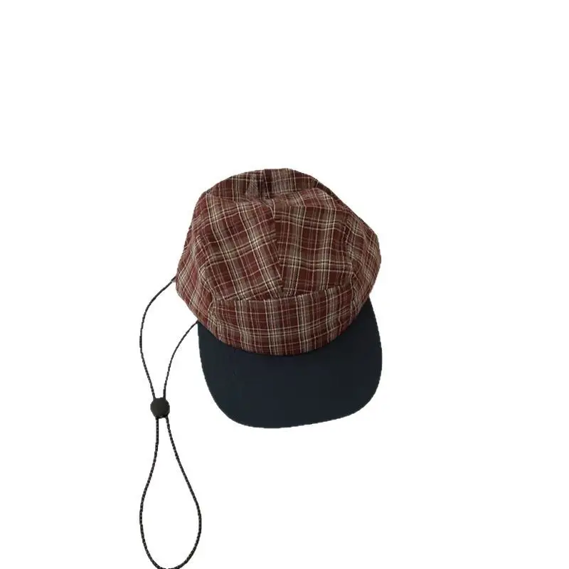 Kids Plaid Sunhat Adjustable Strap Brown Beige - Image 8