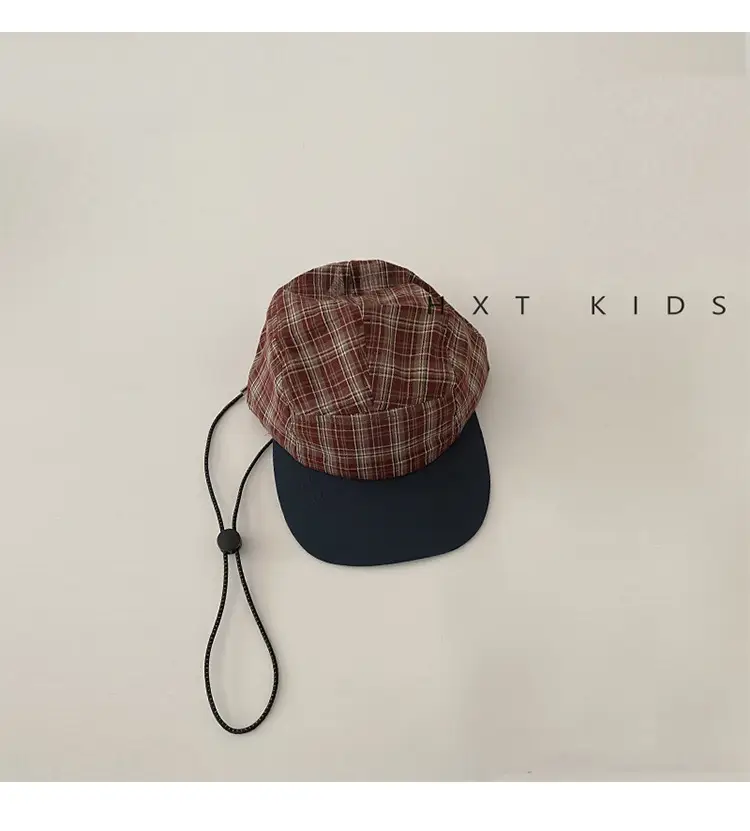 Kids Plaid Sunhat Adjustable Strap Brown Beige — feature 5