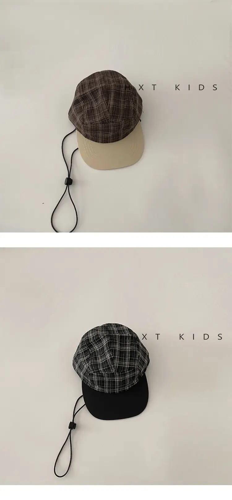 Kids Plaid Sunhat Adjustable Strap Brown Beige — feature 6