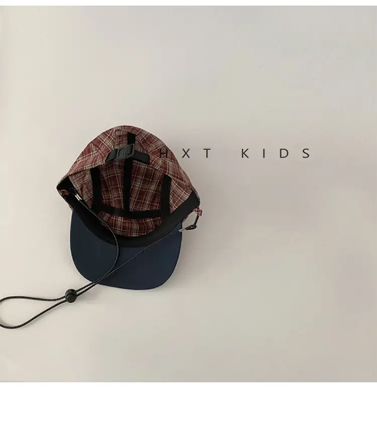 Kids Plaid Sunhat Adjustable Strap Brown Beige — feature 7