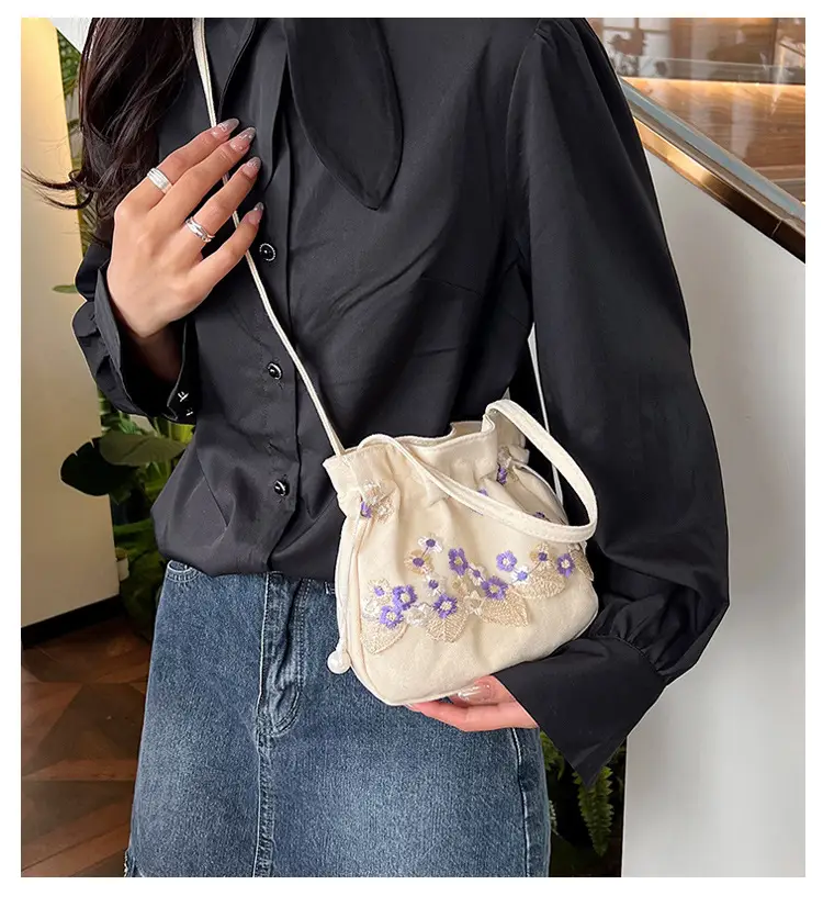 Chinese Embroidered Handbag with Lace Detail — feature 1