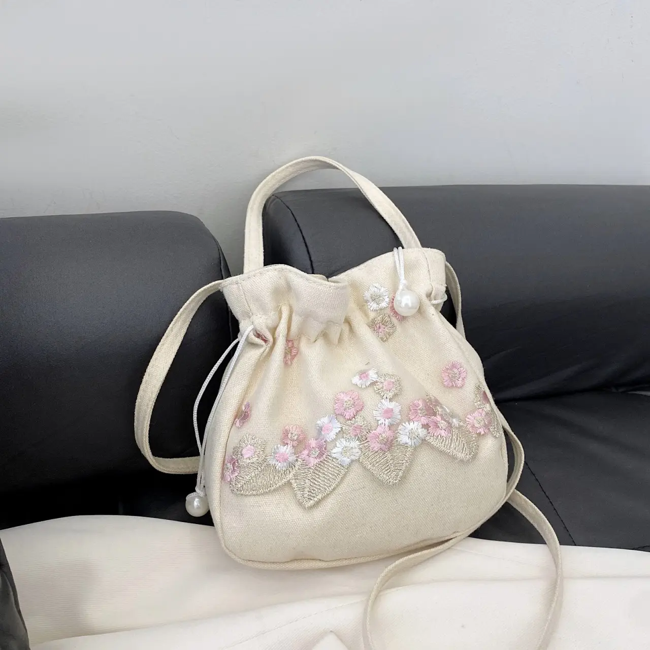 Chinese Embroidered Handbag with Lace Detail - Image 2