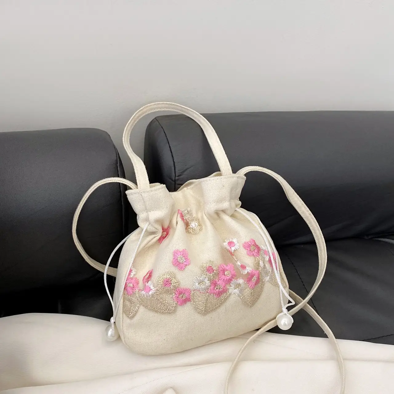 Chinese Embroidered Handbag with Lace Detail - Image 3