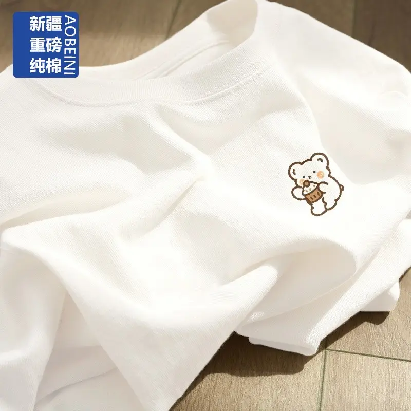 Pure Cotton Short-Sleeved T-Shirt for Women Summer New Round Neck Top for Women Fashionable Age-Reducing Loose Casual Korean Style Women's Clothing Trend
