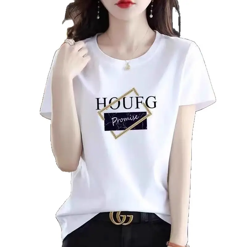 Pure Cotton Short-Sleeved T-Shirt for Women Summer New Round Neck Top for Women Fashionable Age-Reducing Loose Casual Korean Style Women's Clothing Trend