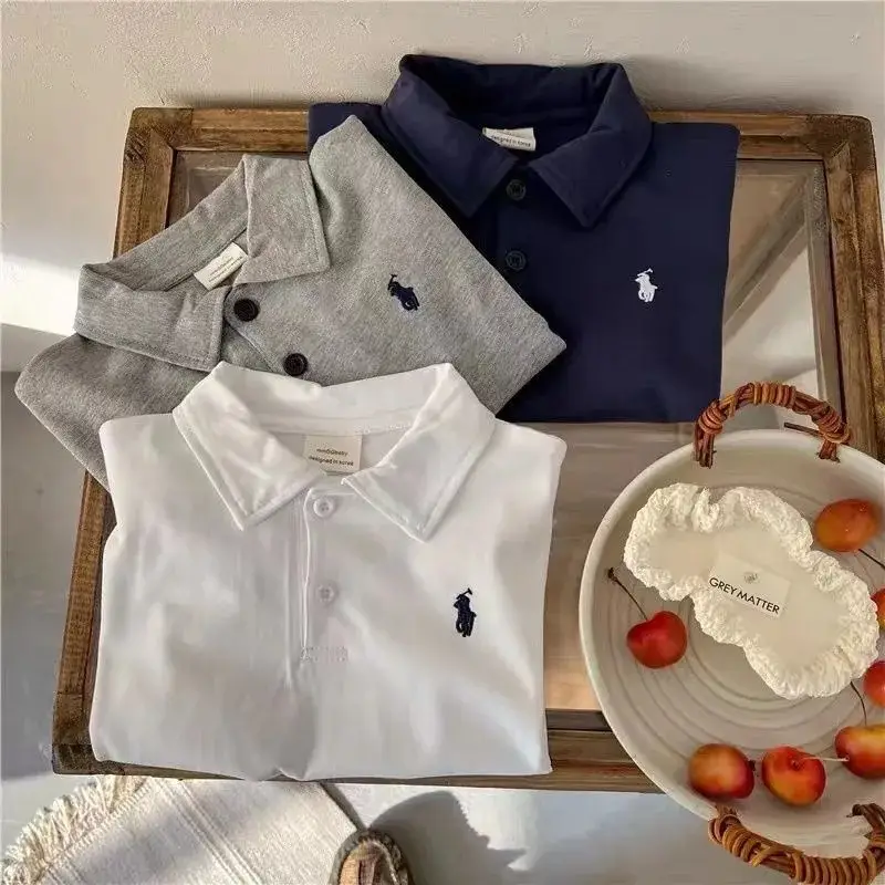 Boys Polo Shirt Set White Grey Blue Short Sleeve - Image 3