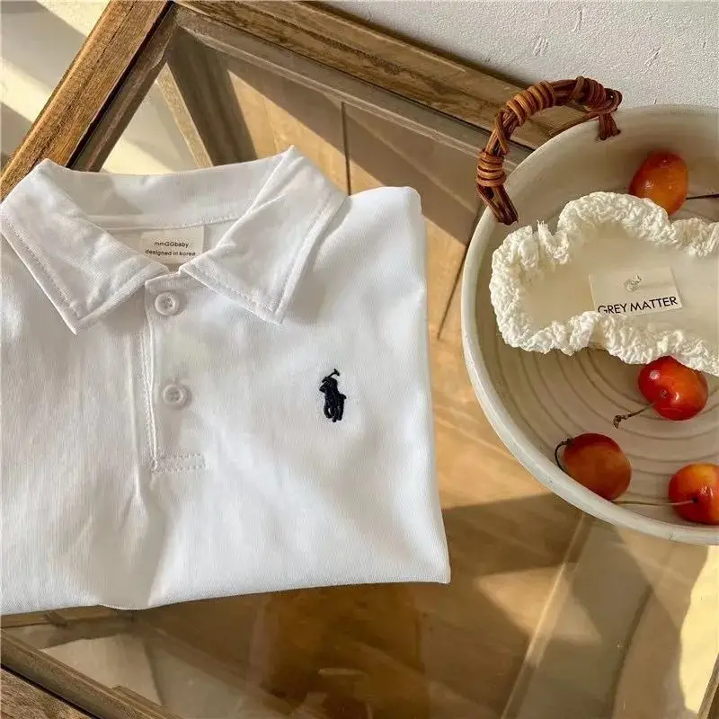 Boys Polo Shirt Set White Grey Blue Short Sleeve - Image 4