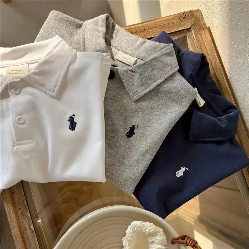 Boys Polo Shirt Set White Grey Blue Short Sleeve - Image 5