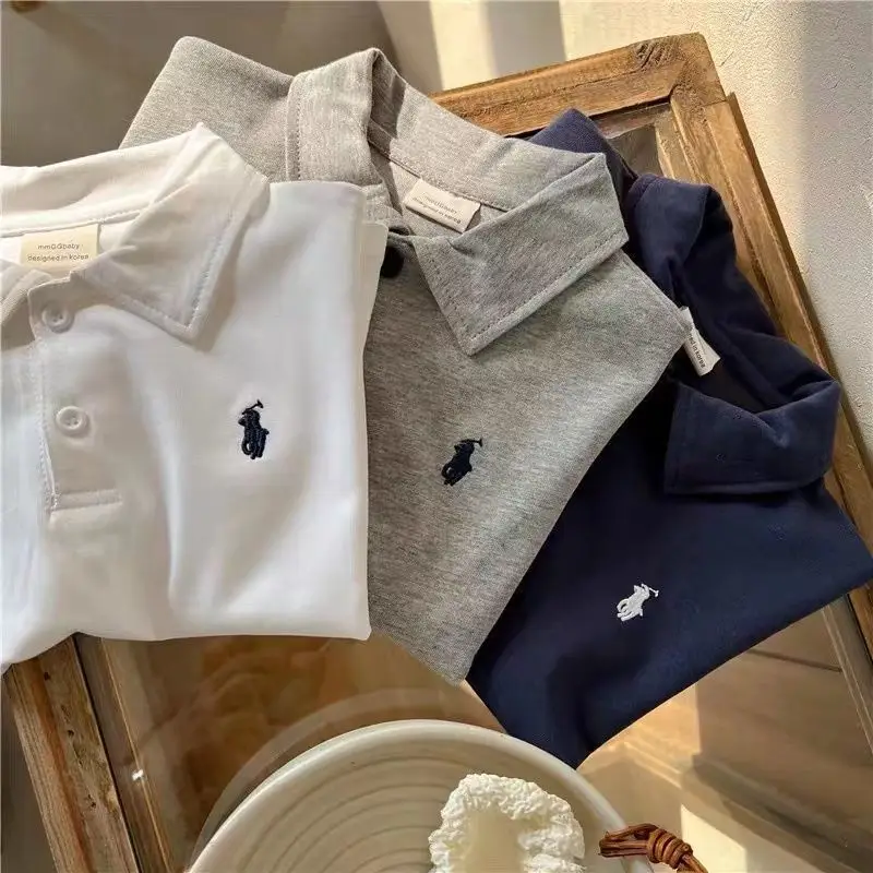 Boys Polo Shirt Set White Grey Blue Short Sleeve — feature 1