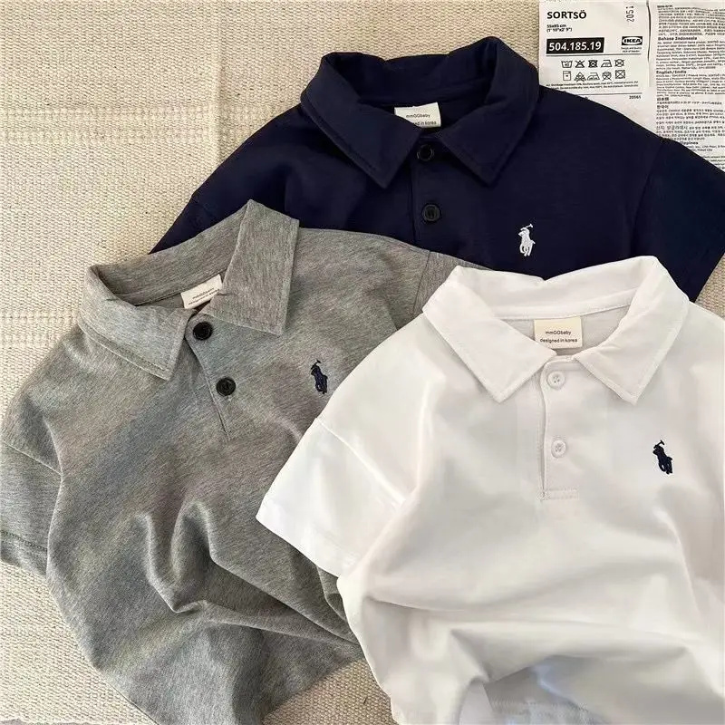 Boys Polo Shirt Set White Grey Blue Short Sleeve — feature 3