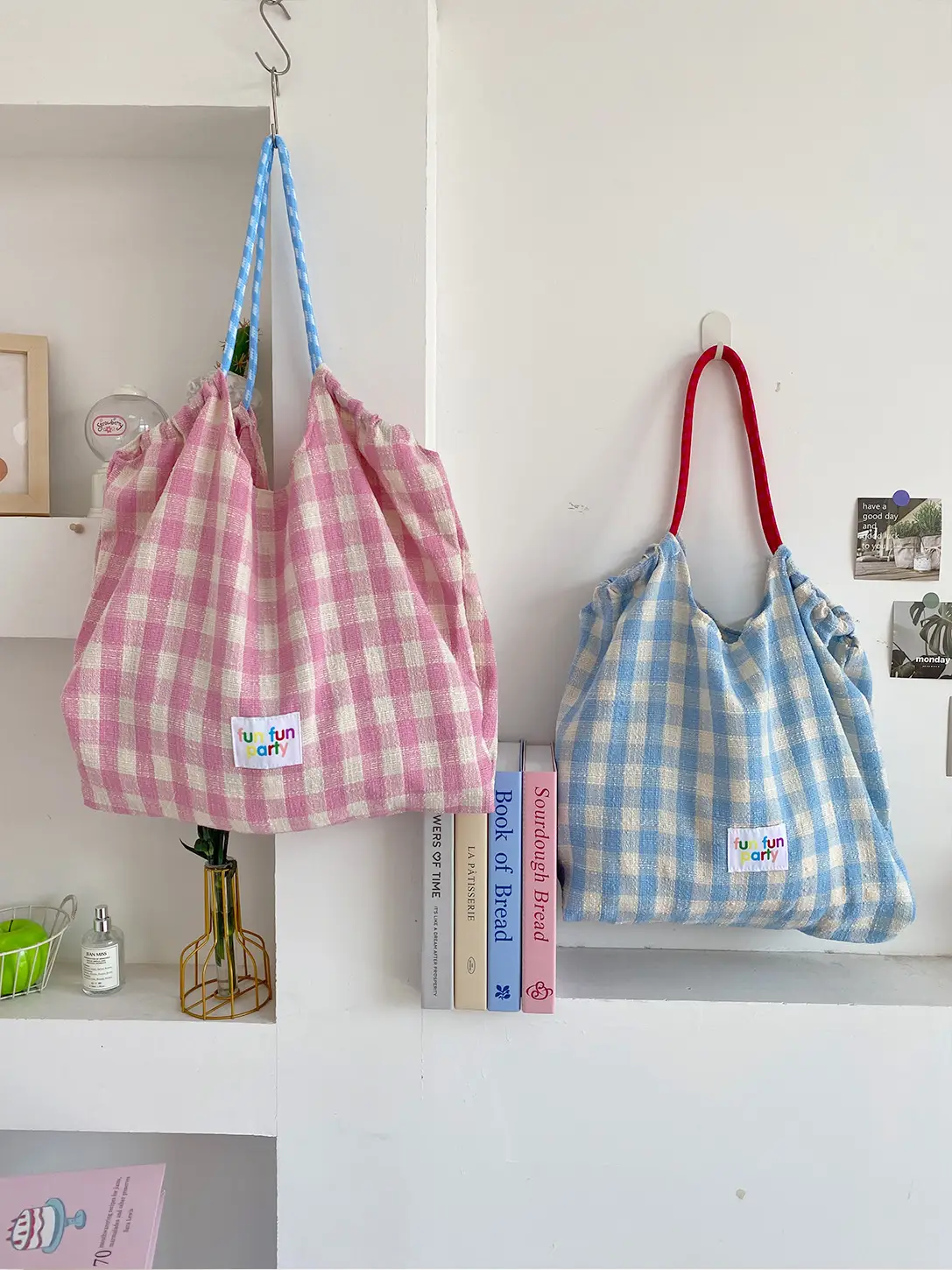 Fresh Plaid Shoulder Tote Bag Large Capacity Commuter Bag - Image 5