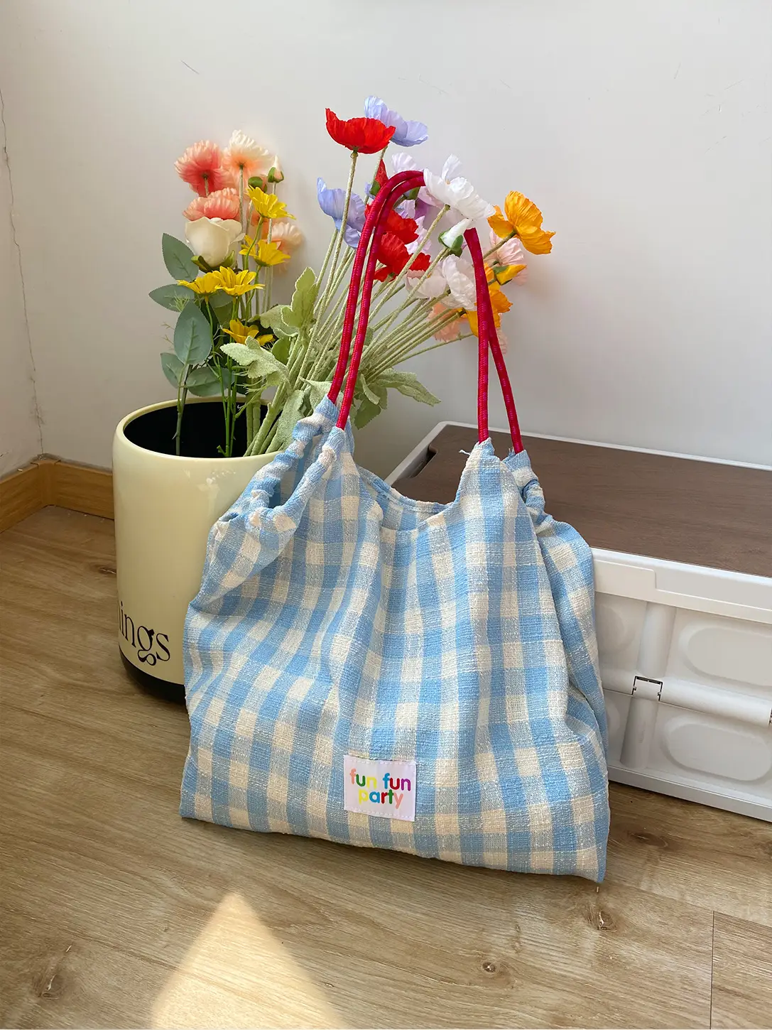 Fresh Check One-Shoulder Tote Bags Large Capacity Commuter Casual Student - Image 2
