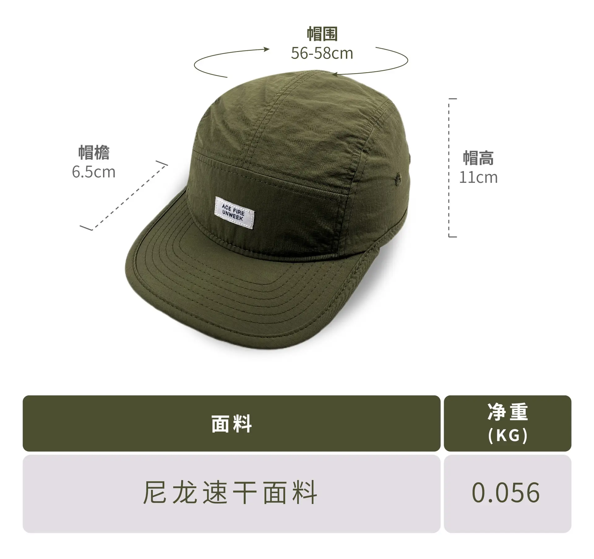 Japanese Flat Rim Five-piece Cap Solid Color Outdoor Cap Summer Baseball Cap Women's Quick-drying Fabric Cap Army Green — feature 3