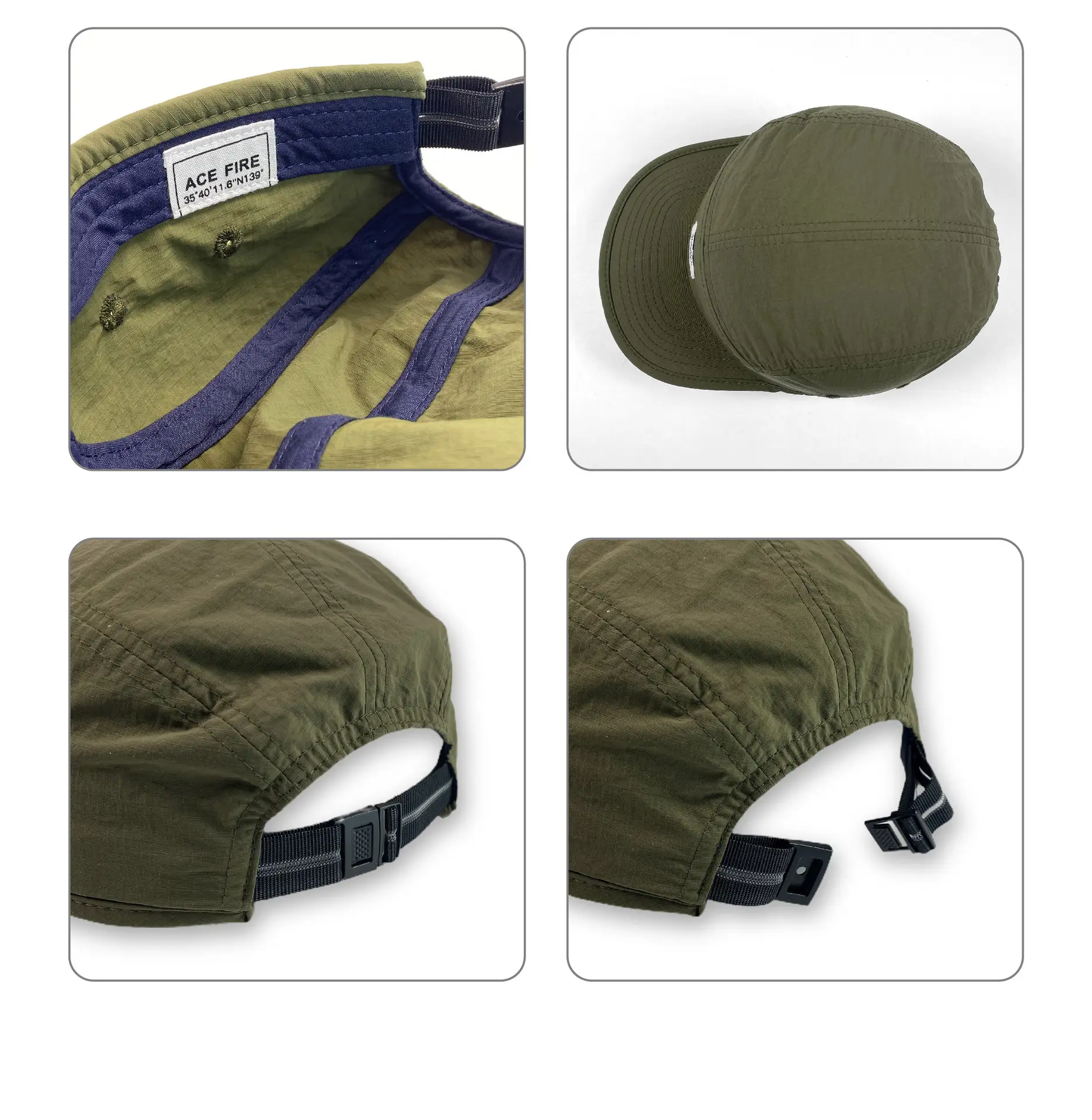 Japanese Flat Rim Five-piece Cap Solid Color Outdoor Cap Summer Baseball Cap Women's Quick-drying Fabric Cap Army Green — feature 9