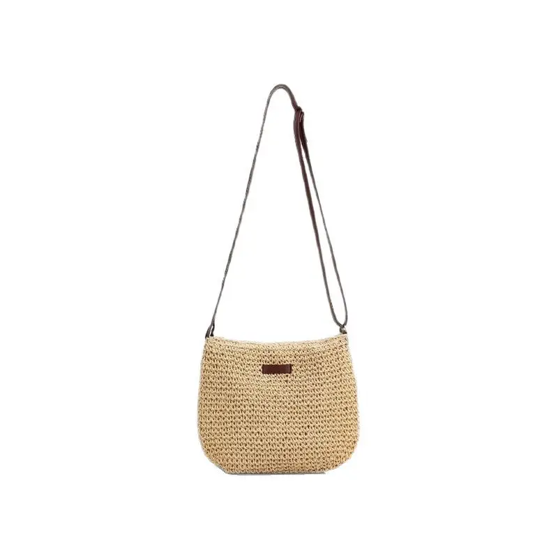 Beige Straw Shoulder Bag Set for Travel & Daily Use