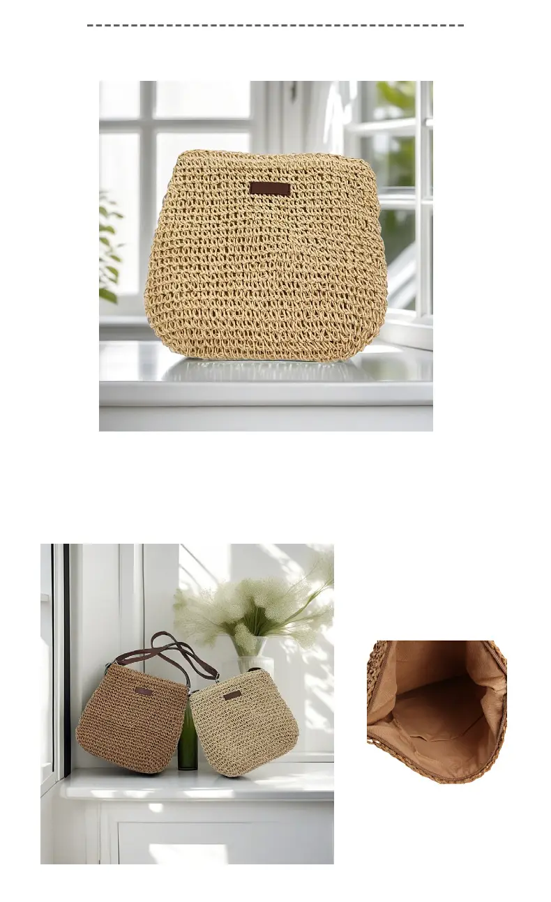 Beige Straw Shoulder Bag Set for Travel & Daily Use — feature 12