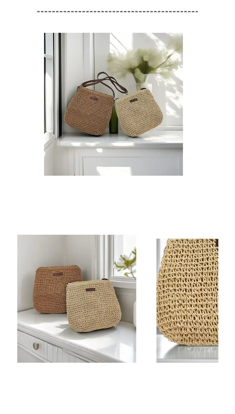 Beige Straw Shoulder Bag Set for Travel & Daily Use — feature 13