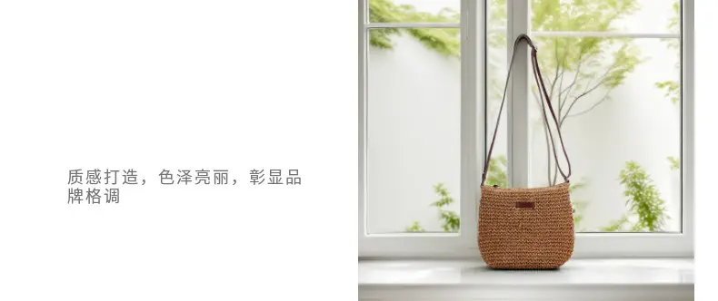 Beige Straw Shoulder Bag Set for Travel & Daily Use — feature 6