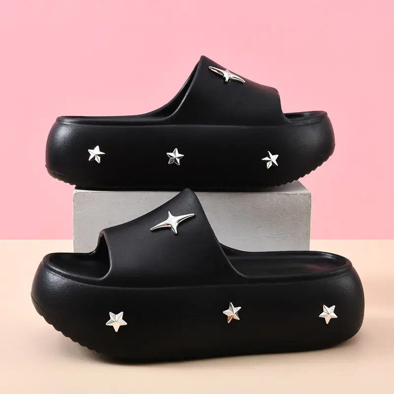 2025 Summer New Thick Slip-on Slippers Women's High-rise Wear-resistant Beach Fashion Casual Sandals