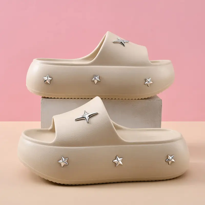 2025 Summer New Thick Slip-on Slippers Women's High-rise Wear-resistant Beach Fashion Casual Sandals