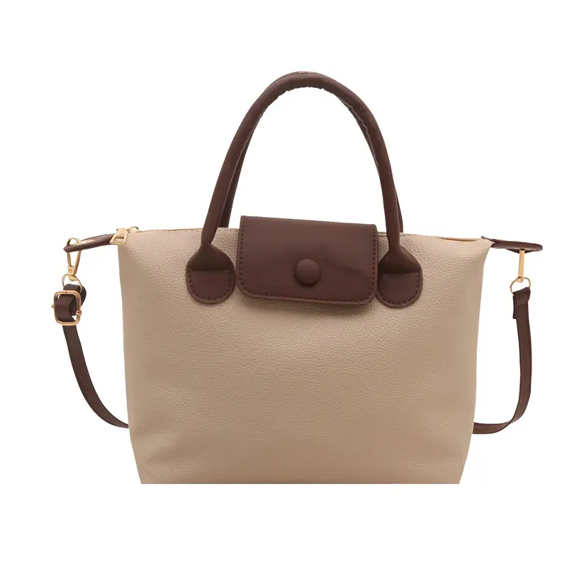White Leather Shoulder Bag with Brown Handle for Women - Image 9
