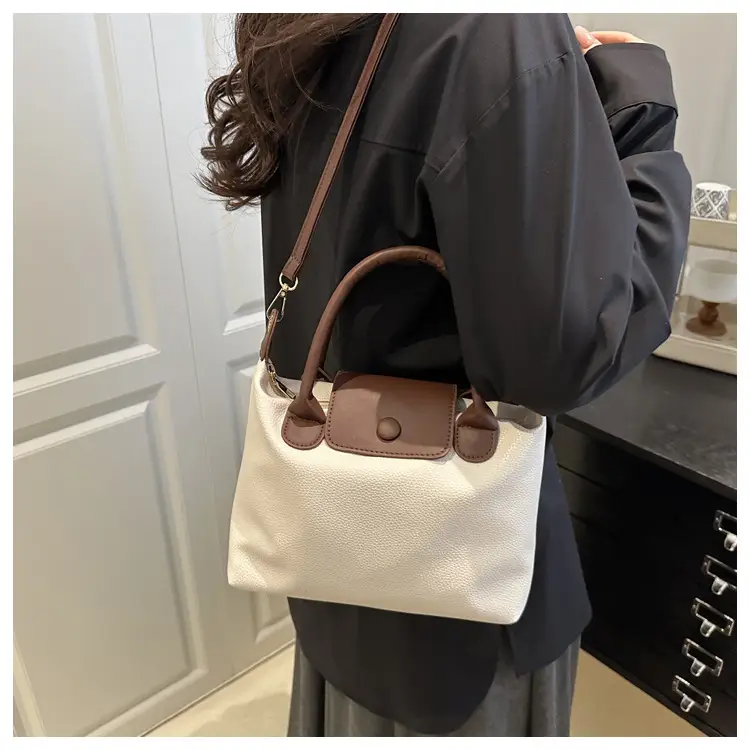 White Leather Shoulder Bag with Brown Handle for Women — feature 10