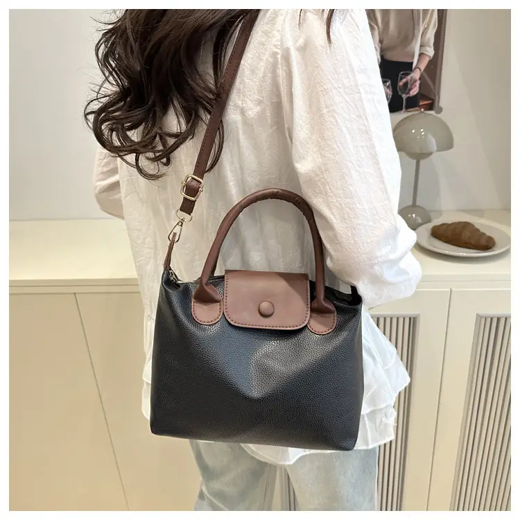 White Leather Shoulder Bag with Brown Handle for Women — feature 12