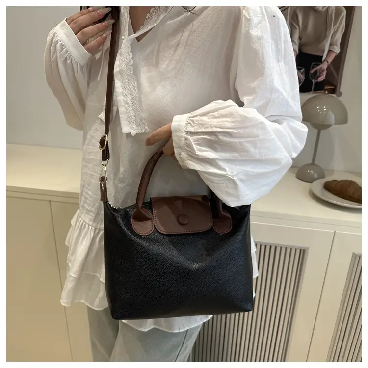 White Leather Shoulder Bag with Brown Handle for Women — feature 13