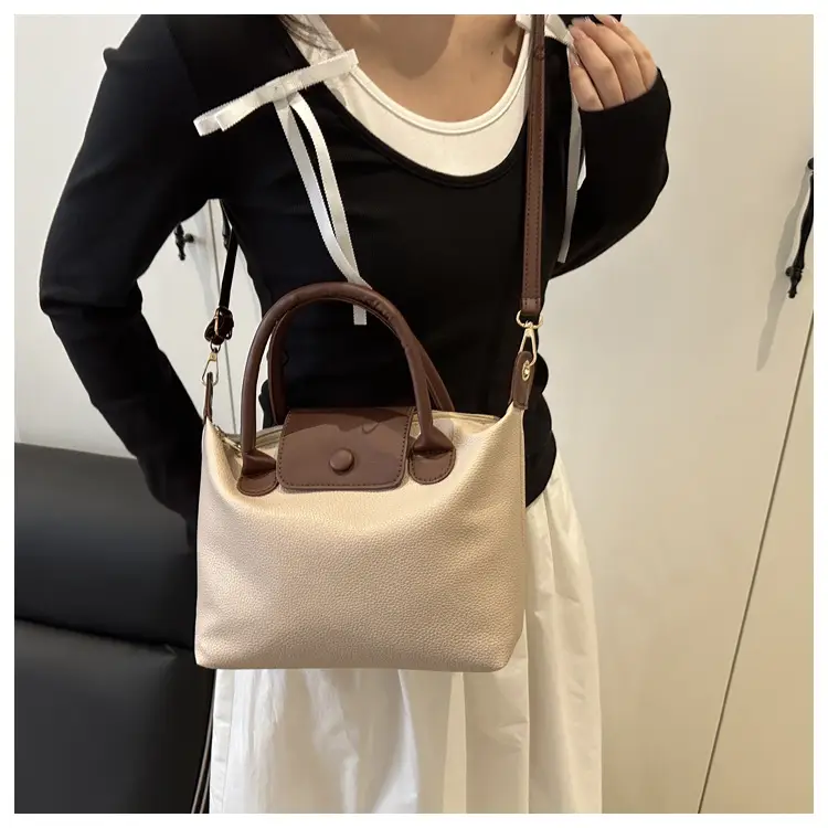 White Leather Shoulder Bag with Brown Handle for Women — feature 15