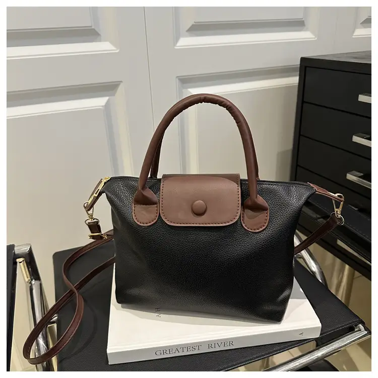 White Leather Shoulder Bag with Brown Handle for Women — feature 18