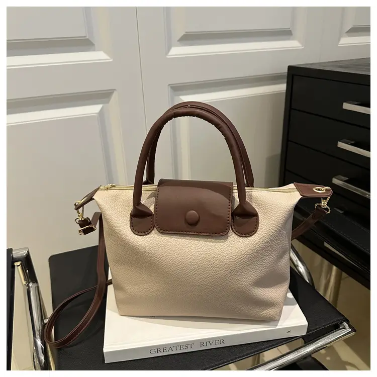White Leather Shoulder Bag with Brown Handle for Women — feature 19