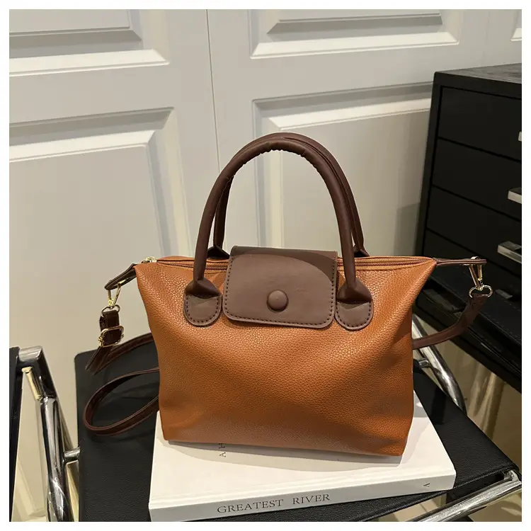 White Leather Shoulder Bag with Brown Handle for Women — feature 20