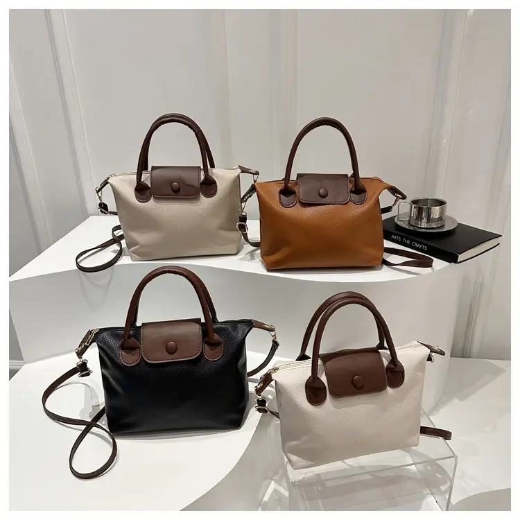 White Leather Shoulder Bag with Brown Handle for Women — feature 22